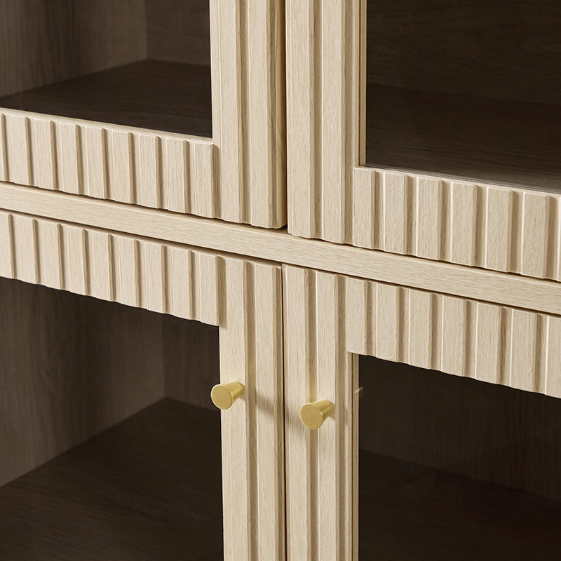 Estrella Modern Gold Frame Glass Display Cabinet with Wine Glass Rack-Bookcase and Bar Storage