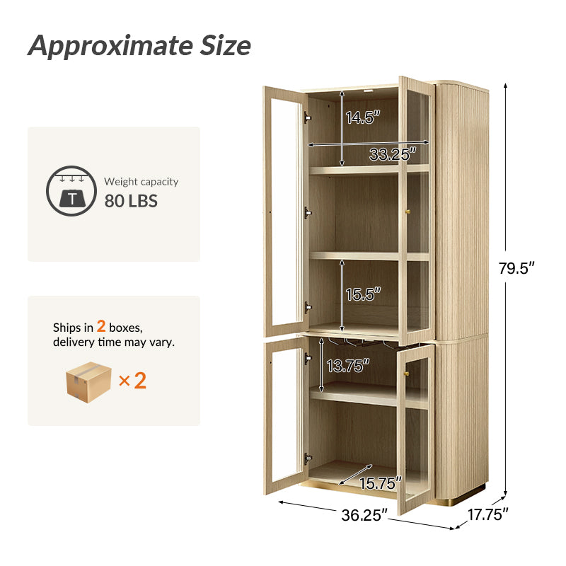 Estrella Modern Gold Frame Glass Display Cabinet with Wine Glass Rack-Bookcase and Bar Storage