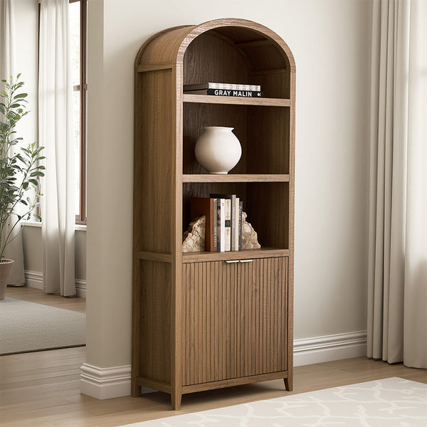 Modern Arched Bookcase with Slatted Cabinet