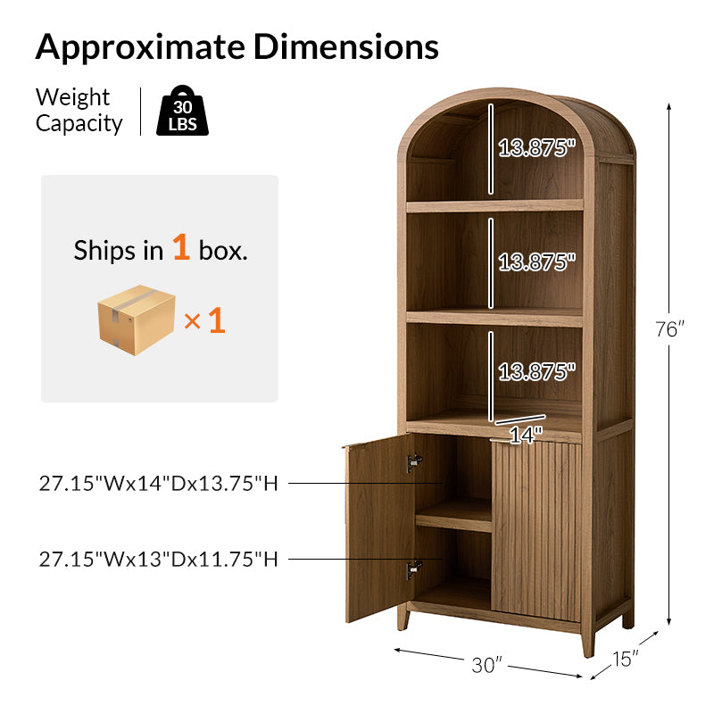 Modern Arched Bookcase with Slatted Cabinet