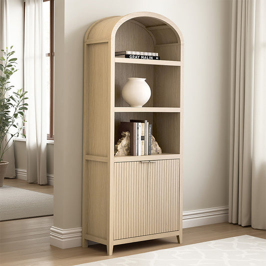 Modern Arched Bookcase with Slatted Cabinet