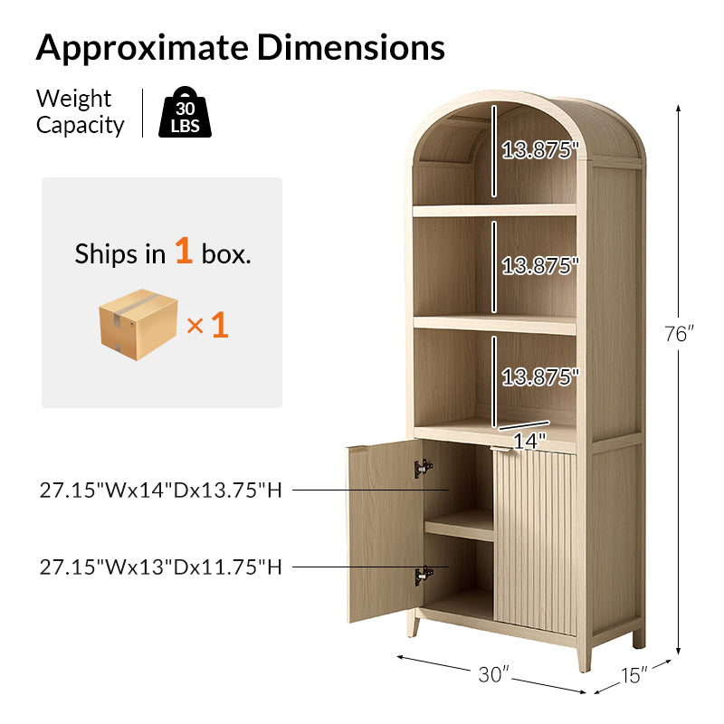 Modern Arched Bookcase with Slatted Cabinet