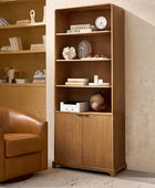 Silvia Modern Wood Veneer Bookcase with LED Lighting & Gold Accents