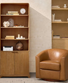 Silvia Modern Wood Veneer Bookcase with LED Lighting & Gold Accents