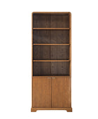 Silvia Modern Wood Veneer Bookcase with LED Lighting & Gold Accents