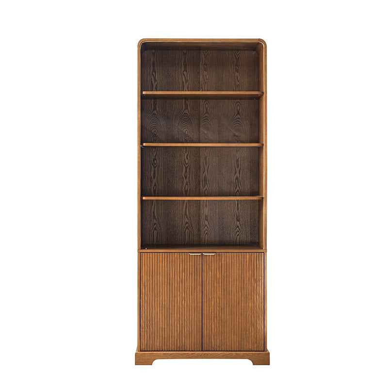 Silvia Modern Wood Veneer Bookcase with LED Lighting & Gold Accents
