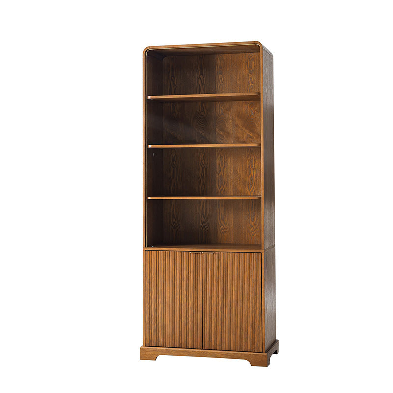 Silvia Modern Wood Veneer Bookcase with LED Lighting & Gold Accents