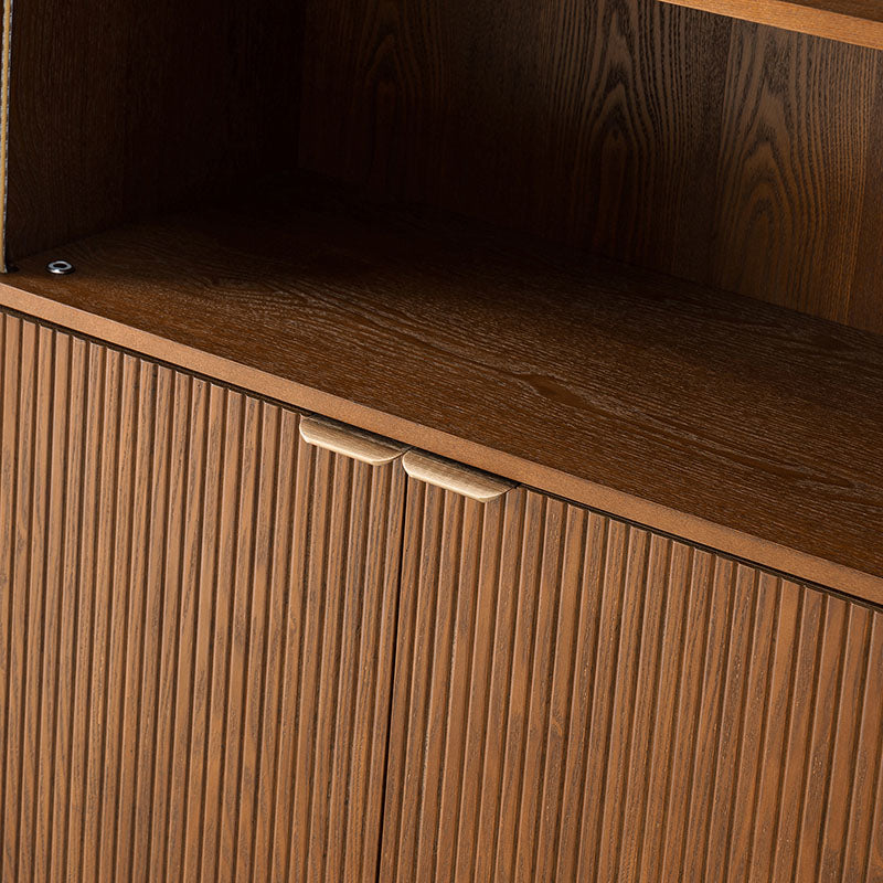 Silvia Modern Wood Veneer Bookcase with LED Lighting & Gold Accents