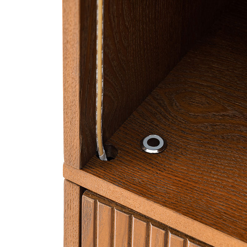 Silvia Modern Wood Veneer Bookcase with LED Lighting & Gold Accents