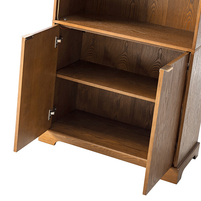 Silvia Modern Wood Veneer Bookcase with LED Lighting & Gold Accents