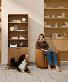 Silvia Modern Wood Veneer Bookcase with LED Lighting & Gold Accents