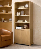 Silvia Modern Wood Veneer Bookcase with LED Lighting & Gold Accents
