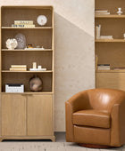 Silvia Modern Wood Veneer Bookcase with LED Lighting & Gold Accents