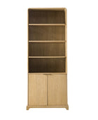 Silvia Modern Wood Veneer Bookcase with LED Lighting & Gold Accents