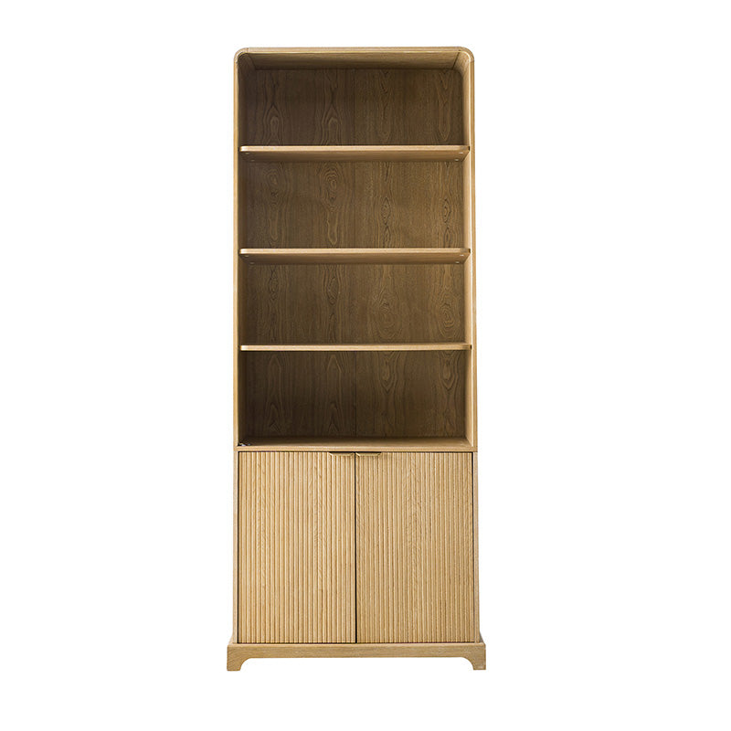 Silvia Modern Wood Veneer Bookcase with LED Lighting & Gold Accents