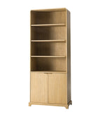 Silvia Modern Wood Veneer Bookcase with LED Lighting & Gold Accents