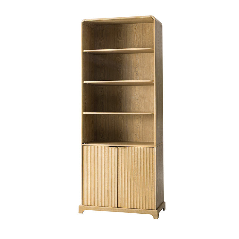 Silvia Modern Wood Veneer Bookcase with LED Lighting & Gold Accents