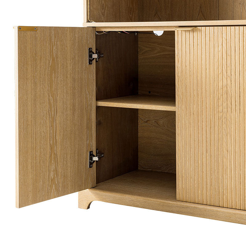 Silvia Modern Wood Veneer Bookcase with LED Lighting & Gold Accents