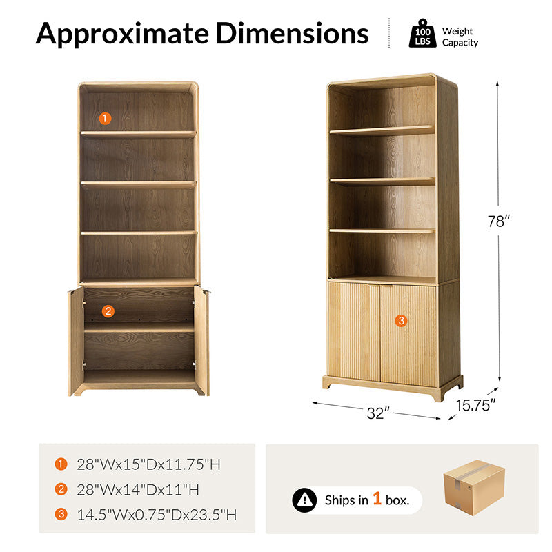 Silvia Modern Wood Veneer Bookcase with LED Lighting & Gold Accents