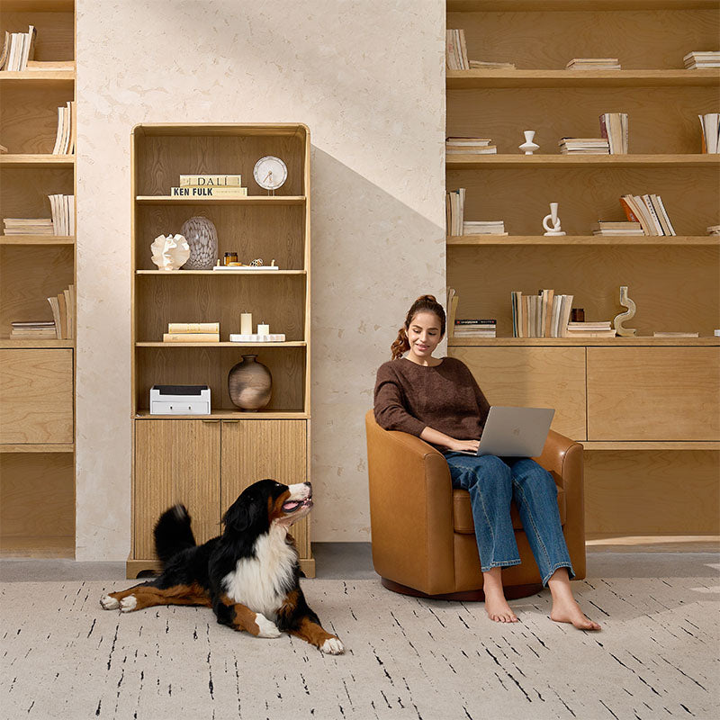 Silvia Modern Wood Veneer Bookcase with LED Lighting & Gold Accents