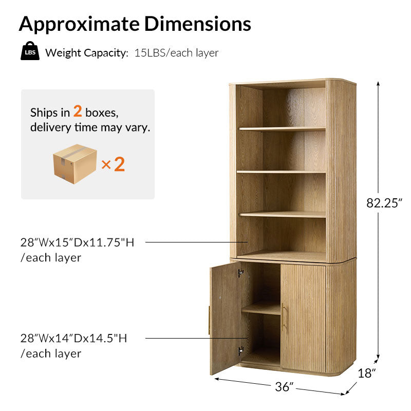 Silvia  Modern Fluted Wood Bookcase Cabinet