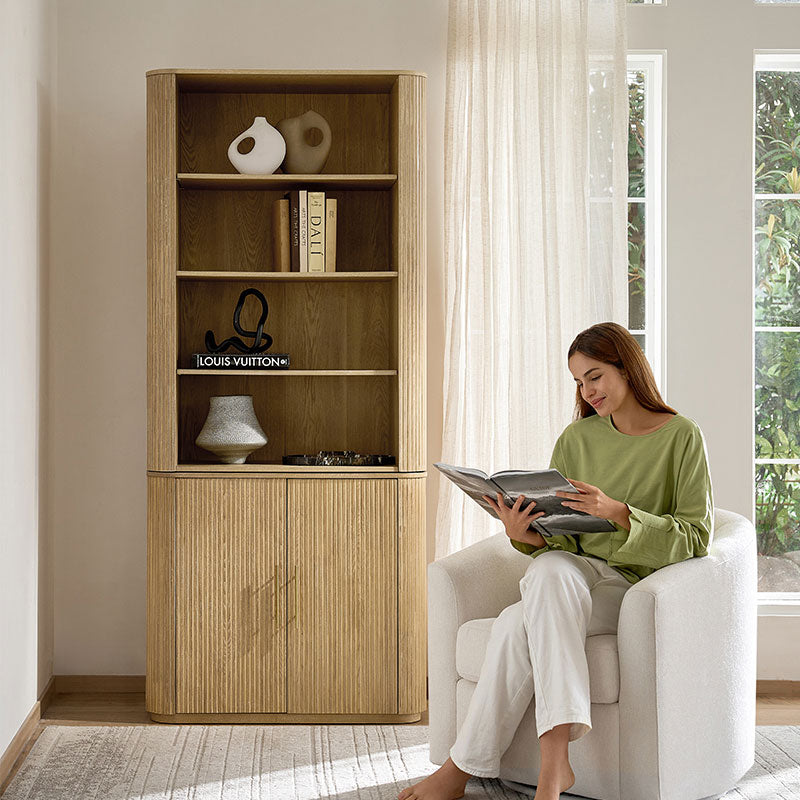 Silvia  Modern Fluted Wood Bookcase Cabinet