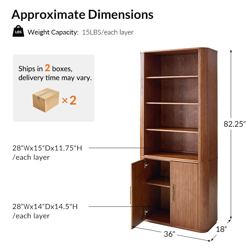 Silvia  Modern Fluted Wood Bookcase Cabinet