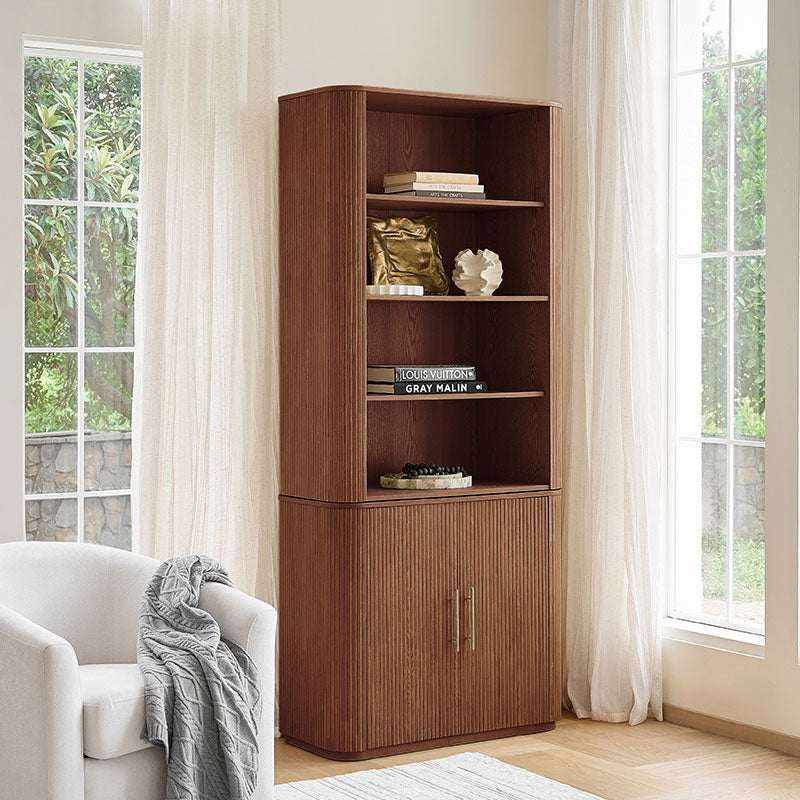 Silvia  Modern Fluted Wood Bookcase Cabinet