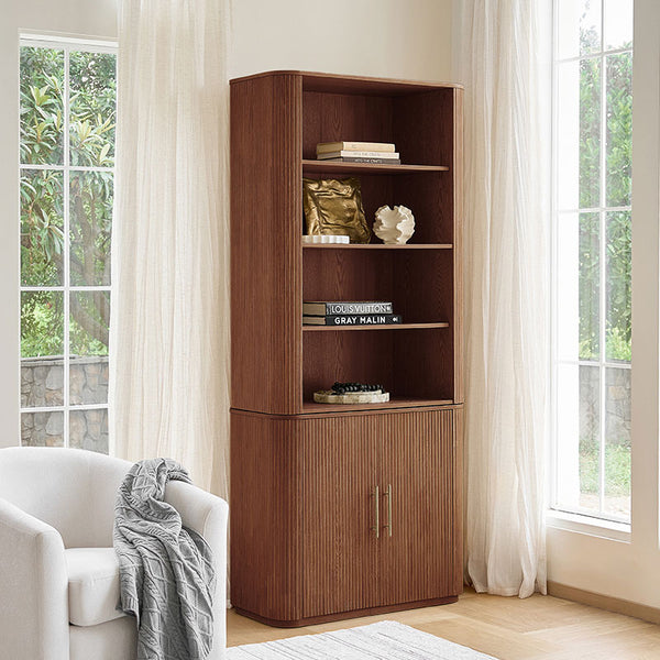 Silvia  Modern Fluted Wood Bookcase Cabinet