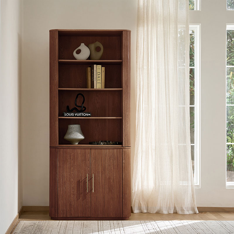 Silvia  Modern Fluted Wood Bookcase Cabinet