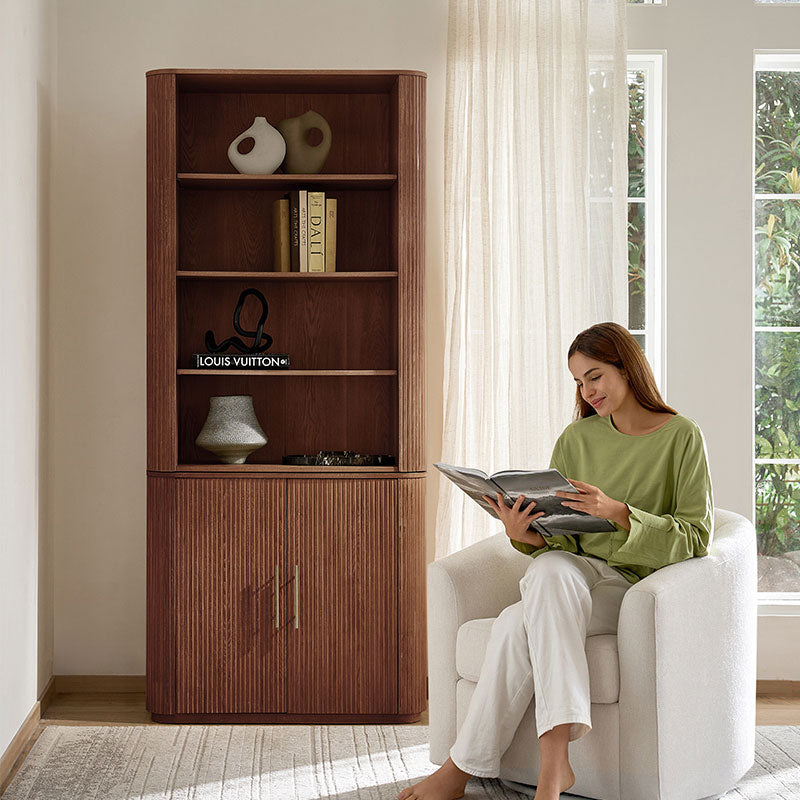 Silvia  Modern Fluted Wood Bookcase Cabinet