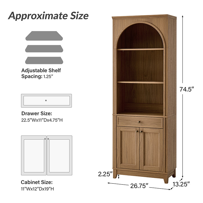 Baggio Modern Storage Bookcase with Smooth-Glide Drawer and LED