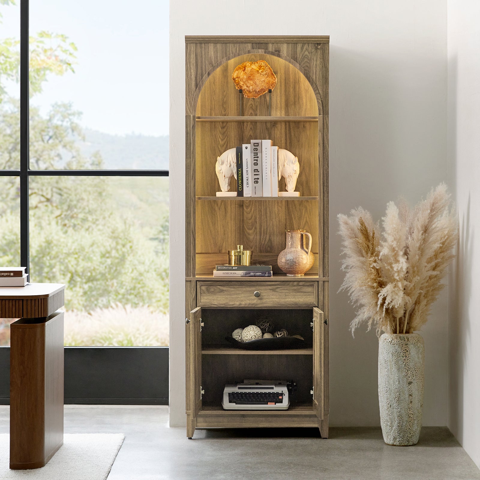 Baggio Modern Storage Bookcase with Smooth-Glide Drawer and LED