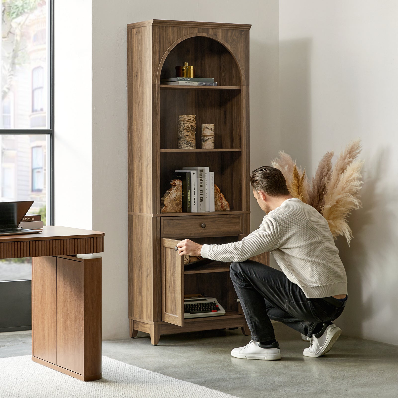 Baggio Modern Storage Bookcase with Smooth-Glide Drawer and LED