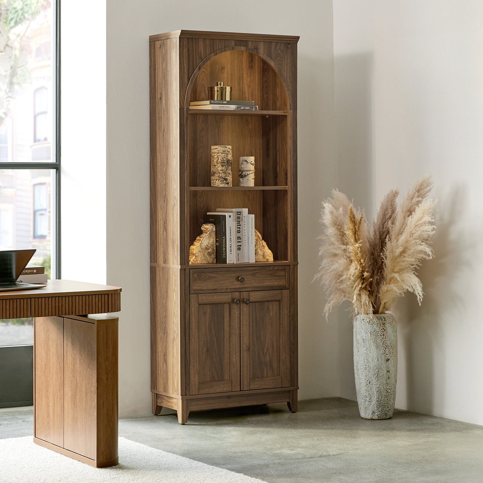 Baggio Modern Storage Bookcase with Smooth-Glide Drawer and LED