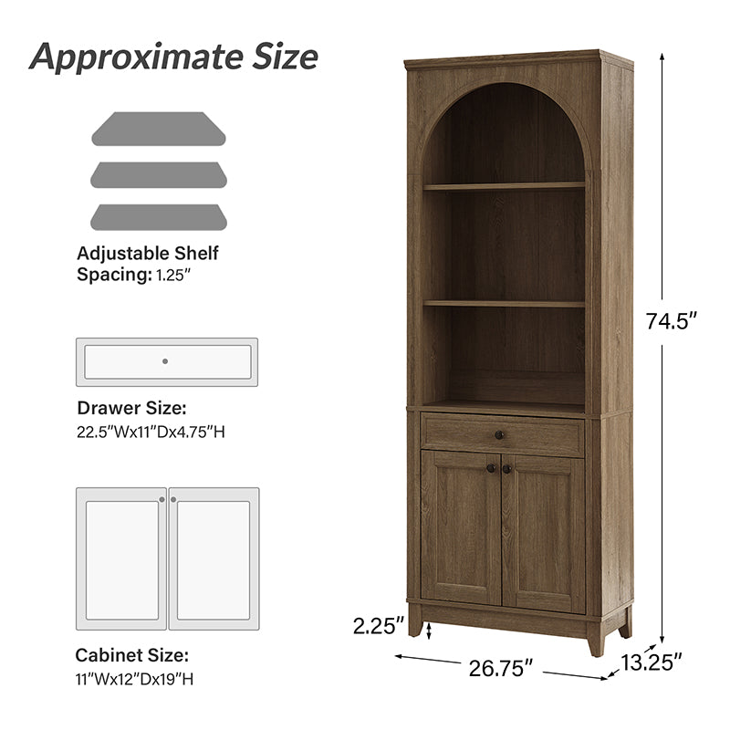 Baggio Modern Storage Bookcase with Smooth-Glide Drawer and LED