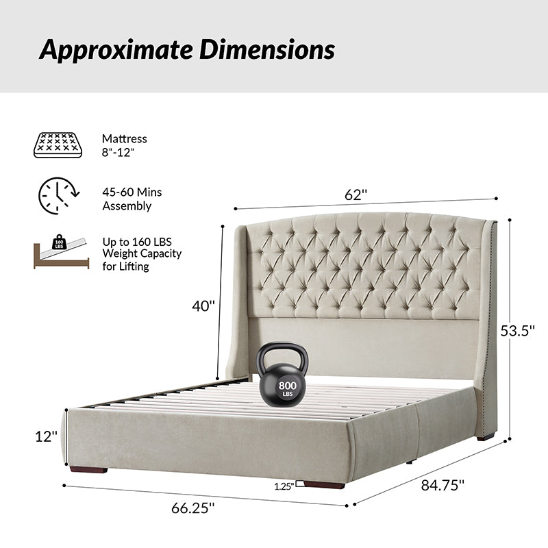 Pedro Hydraulic Lift Storage Bed with USB Ports and High Headboard