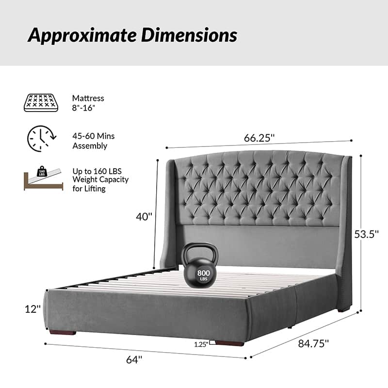 Pedro Hydraulic Lift Storage Bed with USB Ports and High Headboard