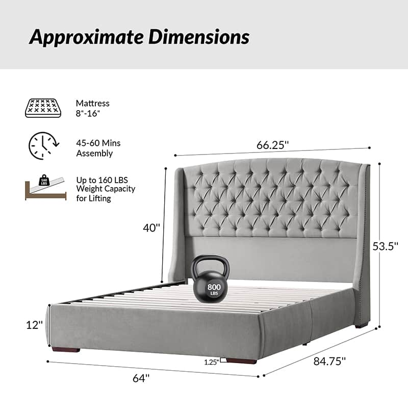 Pedro Hydraulic Lift Storage Bed with USB Ports and High Headboard