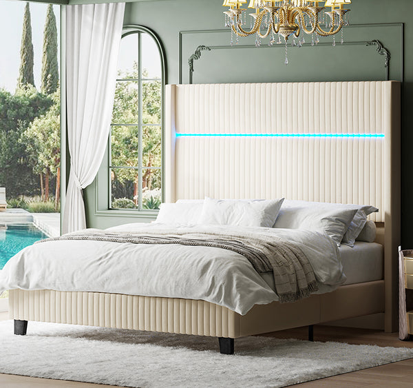 Diana 57'' H Velvet Bed with Built-In LED Tube Lighting