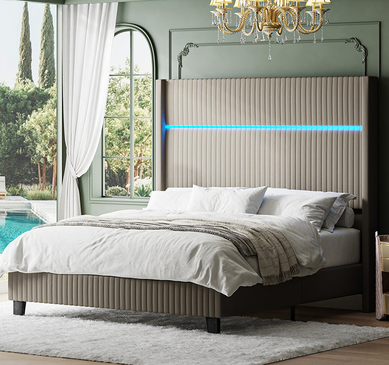 Diana 57'' H Velvet Bed with Built-In LED Tube Lighting