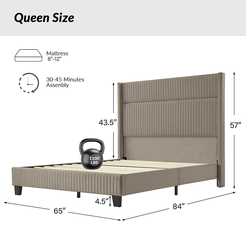 Diana 57'' H Velvet Bed with Built-In LED Tube Lighting