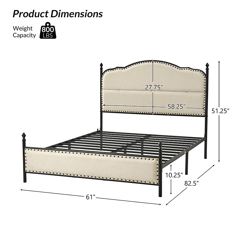 Ofelia 61" Transitional Upholstered Platform Metal Bed with Various Patterned Long Cushions