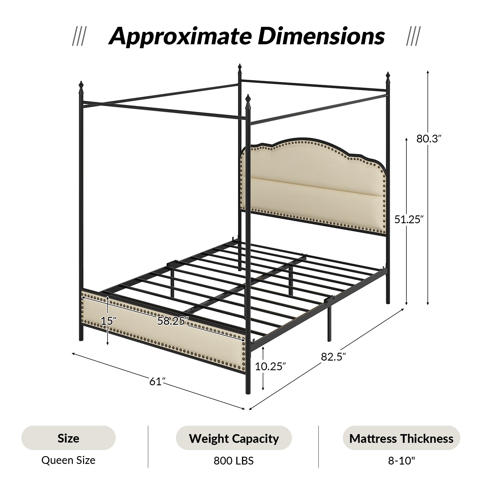 Natalia 61" Queen Size Bed with Mosquito Net