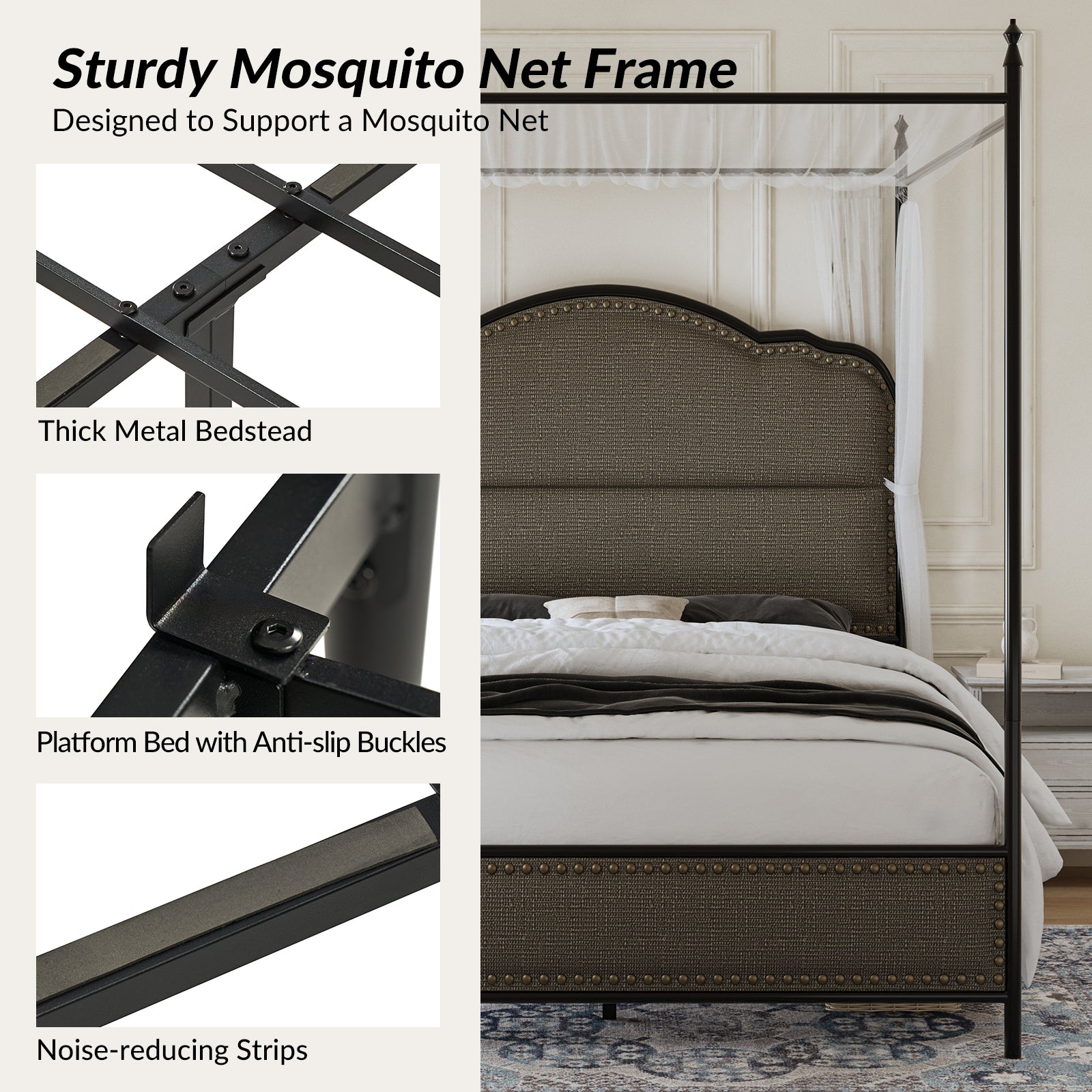 Natalia 61" Queen Size Bed with Mosquito Net