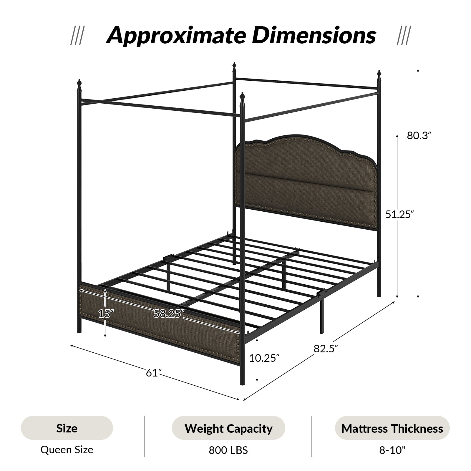 Natalia 61" Queen Size Bed with Mosquito Net