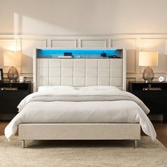 Elisa 61.5" Modern Adjustable RGB LED Headboard Bed with Built-in Storage