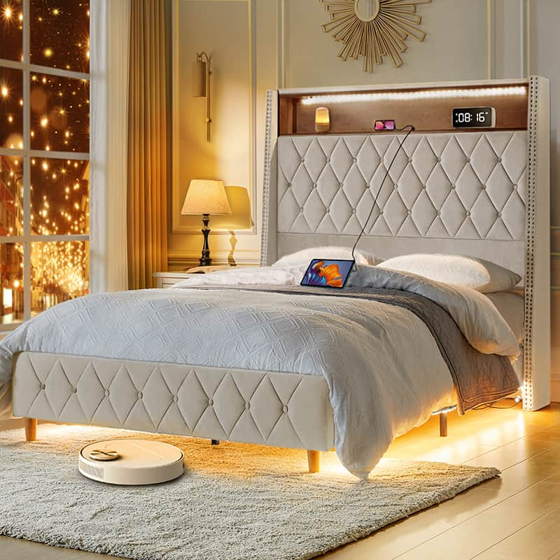 Grabiel Multifunctional Bed with Storage - Charging Headboard & Integrated Lighting