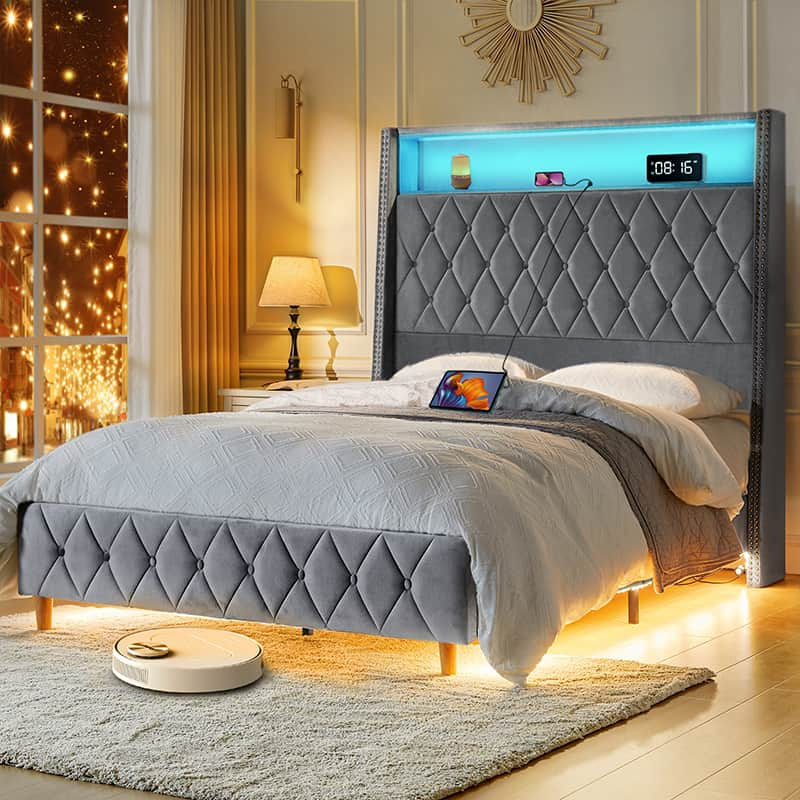 Grabiel Multifunctional Bed with Storage - Charging Headboard & Integrated Lighting