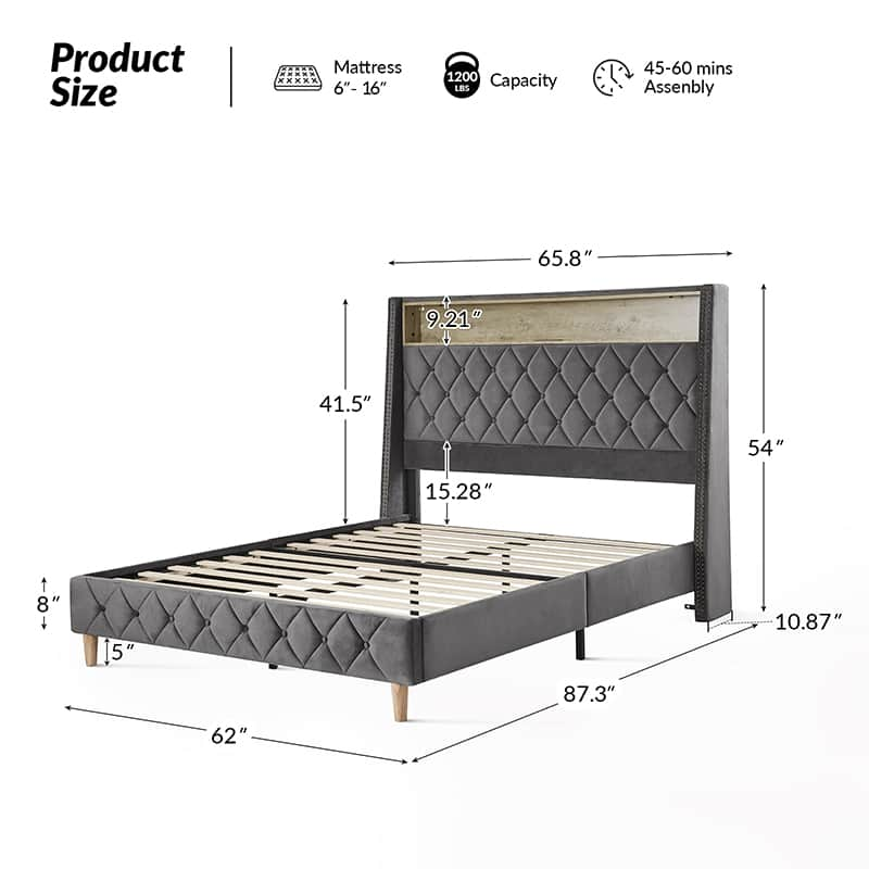 Grabiel Multifunctional Bed with Storage - Charging Headboard & Integrated Lighting